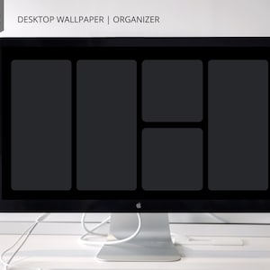 May include: A black and white desktop wallpaper organizer with a grid layout for organizing files and folders. The wallpaper is designed to help users stay organized and productive.