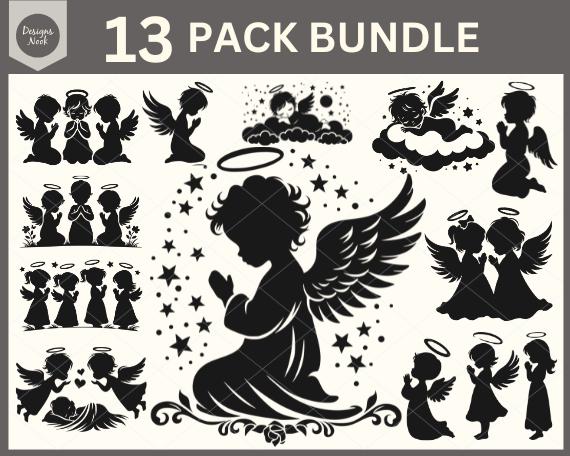 Praying Angel SVG Bundle, Christmas svg, Holidays svg, Angel Baby Svg Bundle, Christmas Ornament, Decal Clip art, Stencil, Transfer Vector