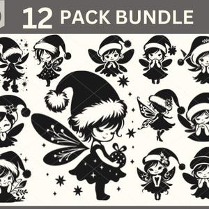 Kleine Fee mit Weihnachtsmannmütze SVG, Süße Weihnachtssvg Bundle, Weihnachtsverzierung, Aufkleber Clip Art, Schablone