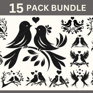 Inseparabili in formato SVG, pacchetto SVG di colombe, silhouette di inseparabili, silhouette di colombe, clipart di colombe, San Valentino in formato SVG, anniversario in formato SVG, file SVG di nozze
