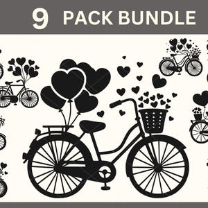 Fiets SVG, fiets Svg-bundel, fiets met ballonnen Svg, fiets gesneden bestand, fiets silhouet, fiets Clipart, Valentijnsdag Svg-bestand