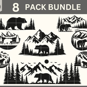 Bear svg, bear wildlife scene svg, big bear svg, grizzly bear svg, bear silhouette, bear silhouette svg, bear vector files, bear svg bundle