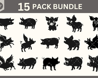 Pig SVG Bundle, Kawaii Piglet Silhouette, Adorable Farm Animal Cricut Cut File, Pig Vector PNG DXF Download, Piglet Clipart