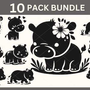 Baby-Nilpferd SVG, Baby-Nilpferd-Svg-Bundle, niedlicher Baby-Nilpferd-Vektorgrafik, Baby-Nilpferd-Silhouette, Schnittdatei für Cricut, CuteHippo Clipart-Svg-Velour