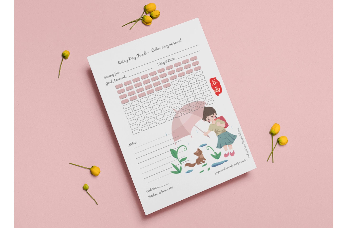 Rainy Day Fund, Put Your Own Amount - Savings Tracker