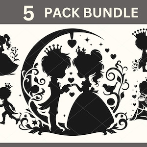 Principe e Principessa SVG, Silhouette Principe e Principessa, Clipart Principe e Principessa, Principe e Principessa, Fiabe Svg, San Valentino
