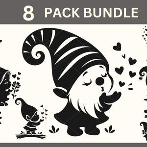 Gnome SVG, Gnome Kiss Svg Bundle, Silhouette di gnomo, Clipart di gnomo, Compleanno Svg, San Valentino Svg, Anniversario Svg, Baby Shower Vector