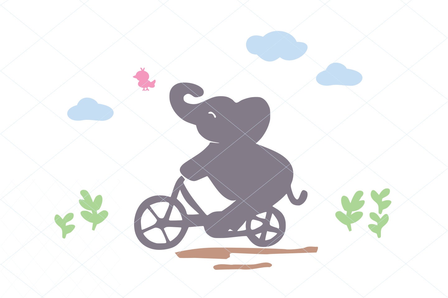 Elephant Riding Bike Svg Cute Elephant and Bird Baby Shower Etsy