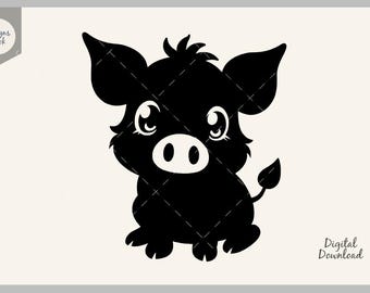 Cute Baby Pig SVG, Kawaii Piglet Silhouette, Adorable Farm Animal Cricut Cut File, Pig Vector PNG DXF Download