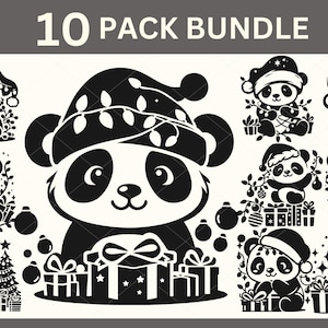 Christmas Panda SVG, Festive Panda SVG Cut File, Luzes de Natal, Presente de Natal, Enfeite de Natal, Decoração de Enfeite de Natal Arquivo Vetorial