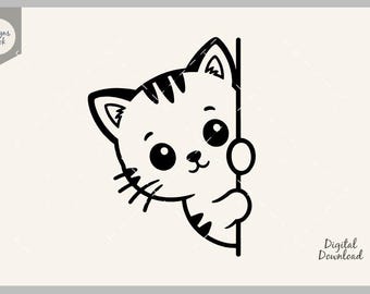 Peeking Cat Svg, Cute Baby Cat Svg, Animal Peek Decal, Cricut Cut File, Silhouette Clipart, Kawaii Kitten PNG, Nursery Decor, Kids Sticker
