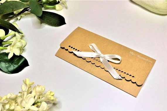Cash Envelope with Ribbon Holes - SVG, DXF, PDF file formats, laset cut envelope design file instant digital download