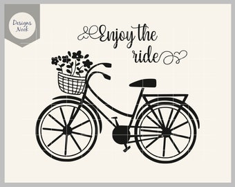 Bicycle svg, enjoy the ride svg, bicycle cut file, bicycle clip art, bike decal, travel svg, clip art stencil template vector cut file 1035