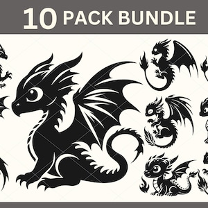 Baby-Drache SVG, Drache-Svg-Bundle, süßer Drache Vektor, Drache Silhouette, Drache Clipart, Drache DXF, Fabelwesen, Fantasiewesen