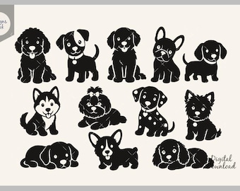Dog Silhouette SVG Bundle, Puppy Svg Cut Files, Cricut Dog Clipart, Cute Dog SVG, Pet Decal PNG, Dog Lovers Gift, Instant Download