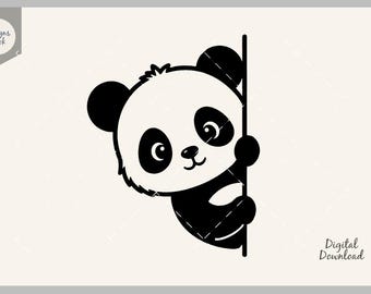 Peeking Panda SVG, Cute Baby Panda SVG, Animal Peek Decal, Cricut Cut File, Silhouette Clipart, Kawaii Panda PNG, Nursery Decor, Baby Panda