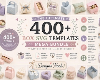 Paquete de más de 400 plantillas SVG para cajas, cajas de regalo SVG, paquete de plantillas de empaque, cajas para Cricut SVG, archivos de corte para cajas de regalo, Glowforge SVG, cajas cortadas con láser