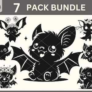 Baby Bat Svg, Baby Bat Svg Bundle, Cute Bat Clipart, Bat Decal Template, Bat Silhouette, Halloween Svg, Baby Bat Vector, Cute Baby Bat Svg