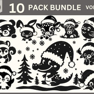 Baby Santa SVG Bundle, Weihnachten svg, Feiertage svg, Baby Tiere svg Bundle, Weihnachtsverzierung, Abziehbild Clip Art, Schablonen Vorlage Transfer