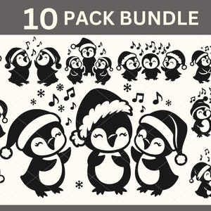Singing Pinguin SVG-Schnittdatei, Weihnachtspinguin SVG, Weihnachtsbeleuchtung, Weihnachtsgeschenk, Weihnachtsverzierung SVG-Bundle