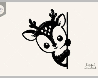 Peeking Deer SVG, Cute Baby Deer SVG, Animal Peek Decal, Cricut Cut File, Silhouette Clipart, Kawaii Deer PNG, Nursery Decor, Baby Fawn Svg
