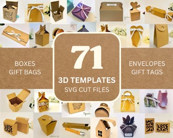 Paquete 71 SVG, plantillas de caja 3D 3D - Hecho exclusivamente para Cricut, plantillas cortables, caja de regalo, caja de golosinas, caja de jabón, linterna 3D, cajas de favor