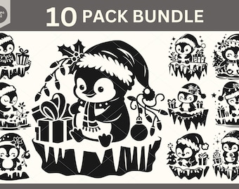 Weihnachtspinguin SVG, festliche Pinguin SVG-Schnittdatei, Weihnachtsbeleuchtung, Weihnachtsgeschenk, Weihnachtsverzierung SVG, Feiertagsdekor SVG-Bundle