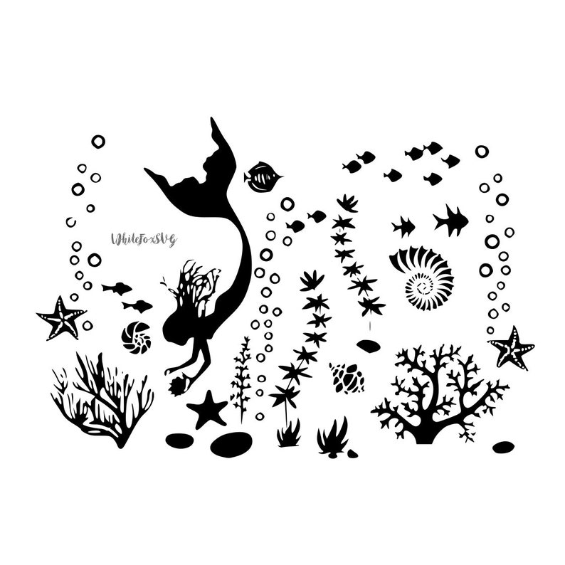 Download Beautiful mermaid SVG mermaid playing underwater seashells ...