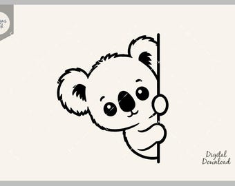 Peeking Koala SVG, Cute Baby Koala SVG, Animal Peek Decal, Cricut Cut File, Silhouette Clipart, Kawaii Koala PNG, Nursery Decor, Baby Koala