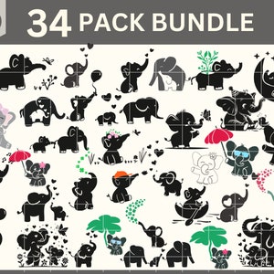 Elefant SVG Bundle, Mutter und Baby Elefant svg, niedlicher Elefant, Babyparty Schnittdatei, Mama und Baby svg, Clipart Aufkleber Aufkleber Übertragung DXF