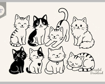 Cute Cat SVG, Cat Silhouette Svg, Kitten Clipart, Cricut Cut File, Cat Friends SVG, Pet Lover PNG, Cat Friends Vector File, Instant Download
