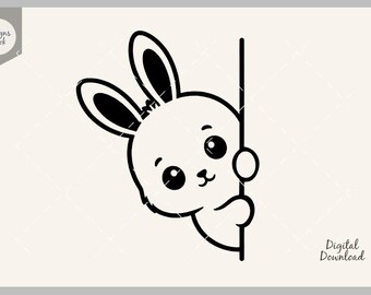 Peeking Bunny SVG, Cute Baby Bunny SVG, Animal Peek Decal, Cricut Cut File, Silhouette Clipart, Kawaii Rabbit PNG, Nursery Decor, Kids