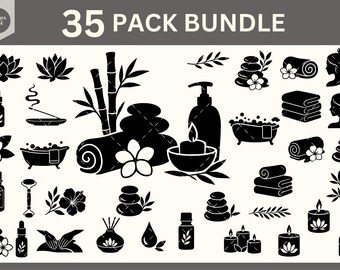 Spa Day SVG, Instant Download, Self-Care Silhouette Clipart for Crafts, Candle, Lotus, Incense, Diffuser, Relaxation Vibes, Wellness, Bath