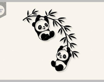 Bebé panda colgante SVG, lindo panda SVG, silueta de panda de bambú, animal kawaii SVG, archivo de corte para Cricut, decoración de guardería, descarga instantánea