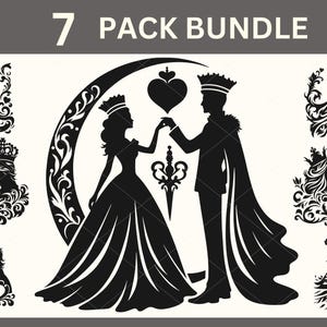 Re e Regina SVG, Silhouette di Principe e Principessa, Clipart di Re e Regina, Principe e Principessa, Fiabe Svg, San Valentino