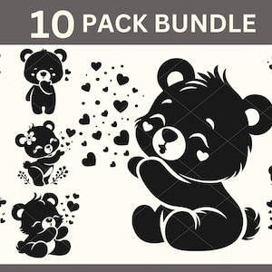 Bundle SVG bébé ours, mignon bébé animal Svg, Silhouette bébé ours, Clipart ours en peluche, Svg anniversaire, Saint Valentin SVG, Svg anniversaire