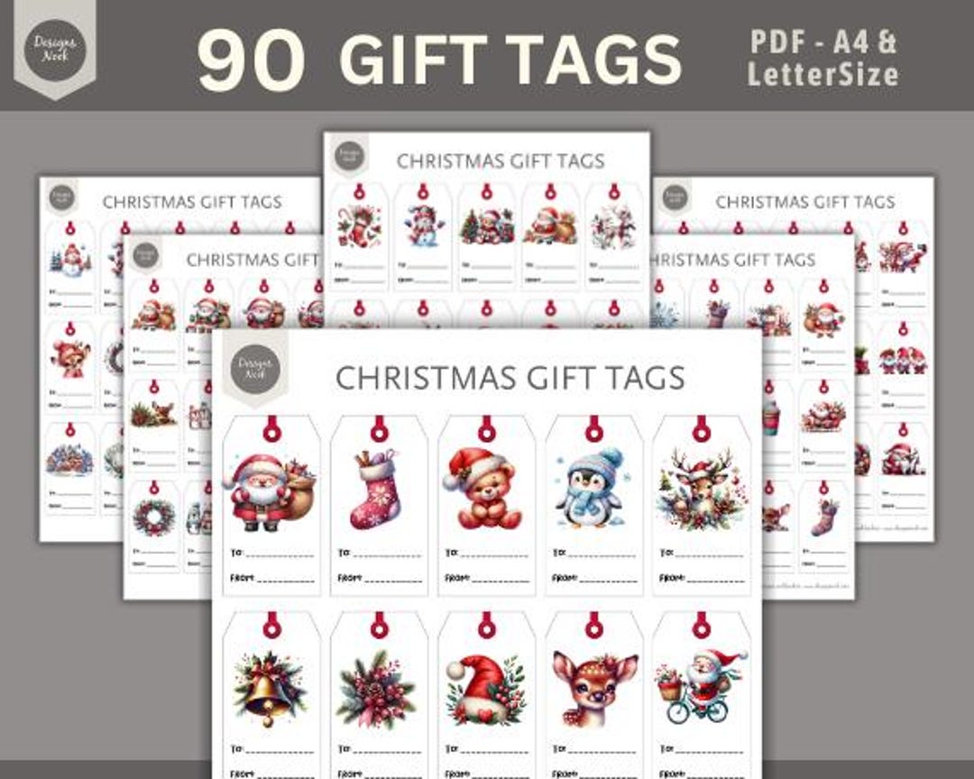 PDF Printable Christmas Gift Tags, Holidays Printable Gift Tags, Santa ...