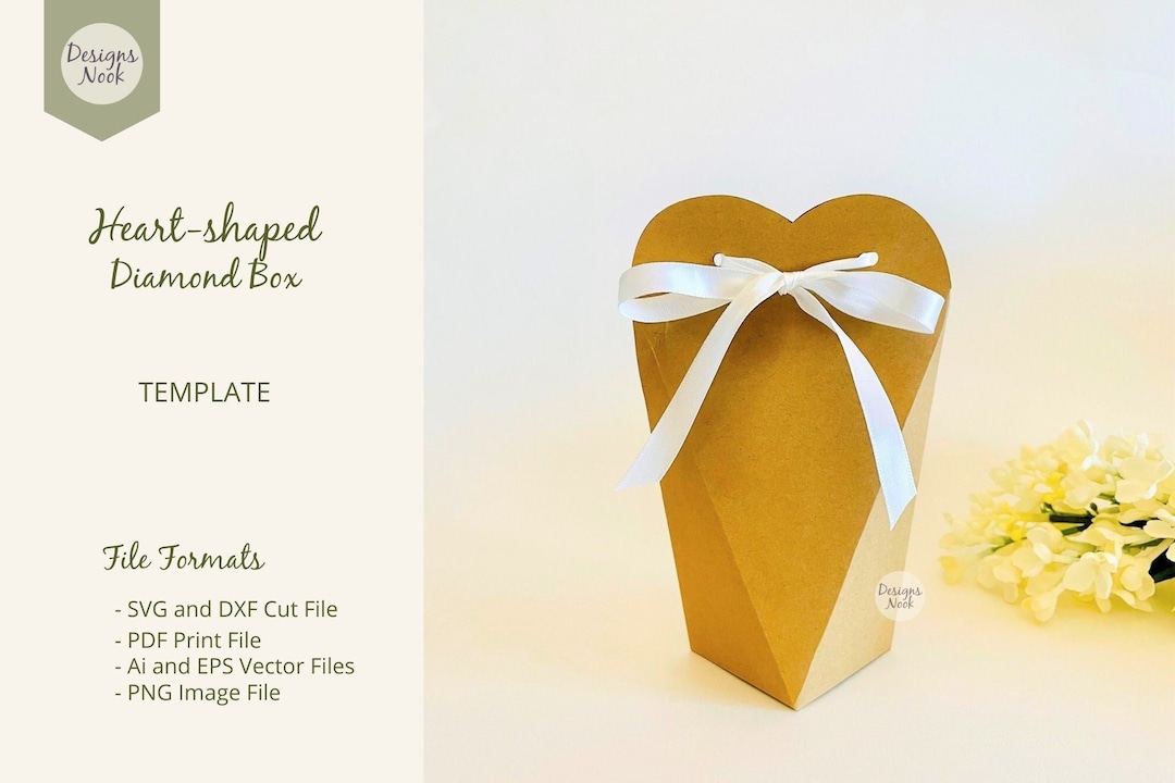 Heart Shaped Box Template, Diamond Box SVG, Gift Box SVG, Favor Box SVG ...