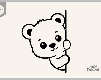 Peeking Bear SVG, Cute Baby Bear SVG, Animal Peek Decal, Cricut Cut File, Silhouette Clipart, Kawaii Bear PNG, Nursery Decor, Kids Sticker