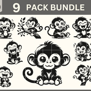Affe svg, süßer Affe svg, Baby Affe svg, Affe dxf, Affe svg, Affe Clipart, süßer Affe svg, Affe svg Bündel, Babytier
