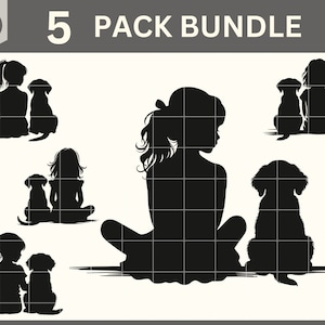 Meisje en puppy svg, meisje en hond svg bundel, schattig meisje en hond svg, puppy silhouet, meisje en puppy silhouet, meisje en puppy clipart SVG