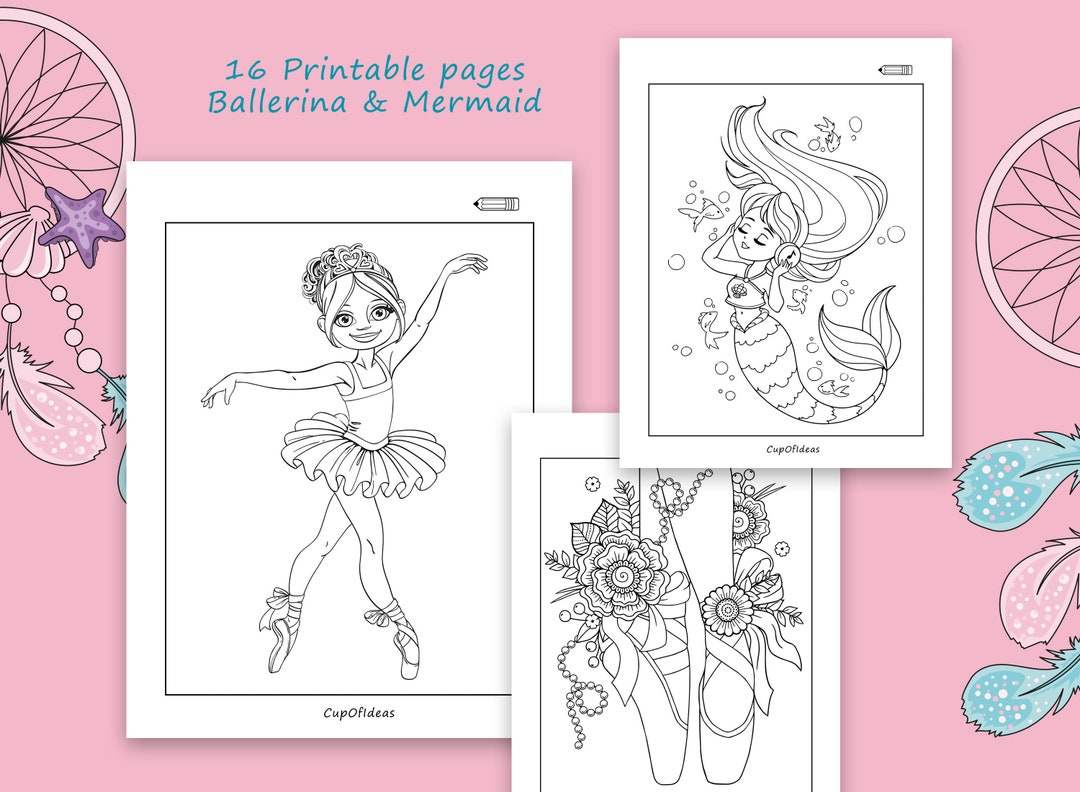 Mermaid & Ballerina Coloring Pages for Kids, Activity and Coloring ...
