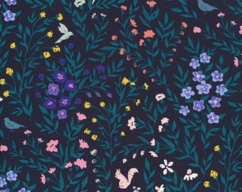 Organic QUILTING COTTON | Perennial, Fauna | Flora Floral Flower Green Pink Blue Bird | 100% GOTS Certified Fabric | Cassidy Demkov | Cloud9