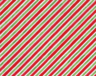 Organic QUILTING COTTON | Winter Gnomes, Diagonal Stripe | Multi | White Red Green Striped Lines | 100% GOTS Certified Fabric | Windham