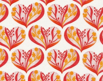 Organic QUILTING COTTON | Alegria, Hearts | Pink Orange Red Love Leaf Baby Girl Eco | 100% GOTS Certified Fabric | Geninne Zlatkis | Cloud 9