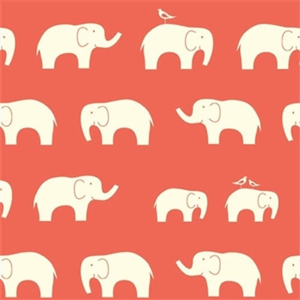 BIO POPELINE | Mod Basics, Ellie Fam | Koralle | Rot Pink Kleiner Baby Elefant Geschenk Mädchen Eco Bio | 100% GOTS-zertifizierter Baumwollstoff | Birke