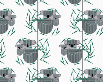 Organic POPLIN | Charley Harper, Nurture Volume 2, Koala Koala | Green Black Gum Tree Baby Bear | 100% GOTS Certified Cotton Fabric | Birch