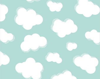 Organic PREMIUM SHEETING | My Happy Garden, Blue Yonder | Nimbus Clouds Sky Baby Blue White Boy Girl | 100% Certified Cotton Fabric | Cloud9