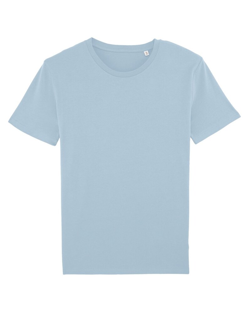 May include: A light blue short-sleeved t-shirt.