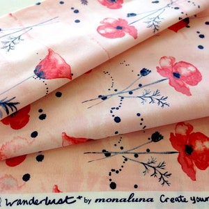 Organic POPLIN Wanderlust, Wildflower Poppies Poppy Flora Floral Red Blush Pink Indigo 100% GOTS Certified Cotton Fabric Monaluna image 3